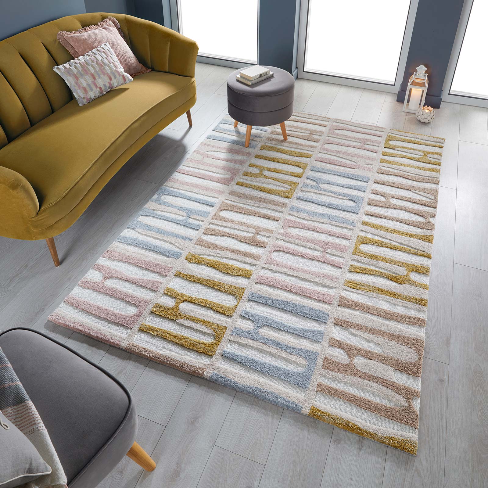 Zest Abstract Stripe Ochre Grey Blush